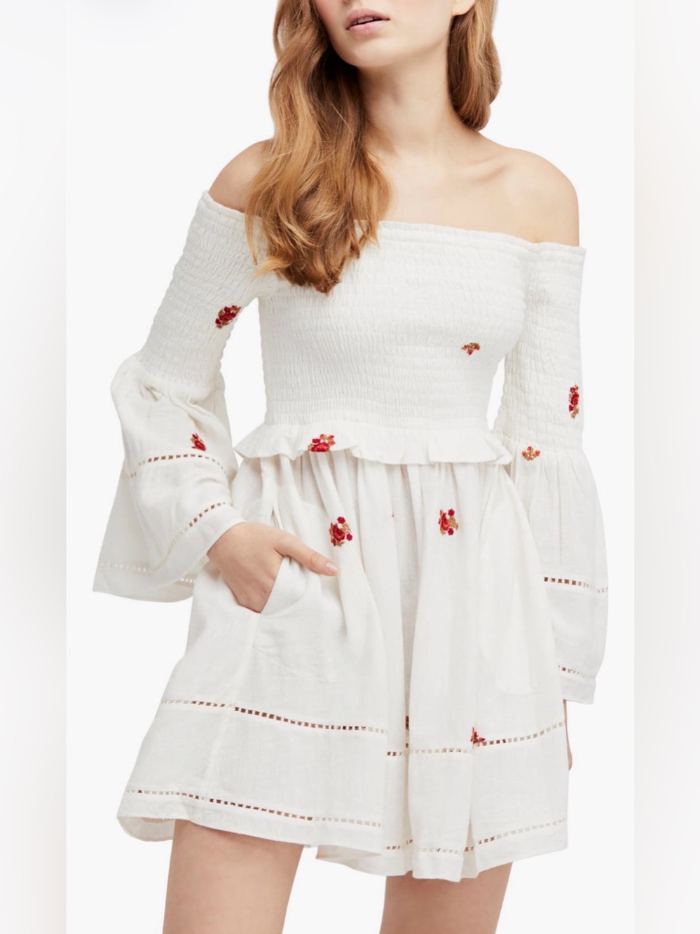 Free People Counting Daisies Embroidered Mini Dress- Ivory